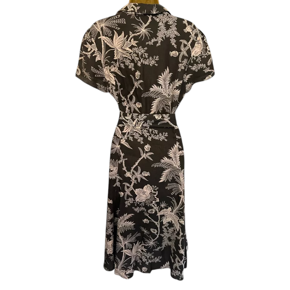East Grey Floral Linen Belted Dress UK 12