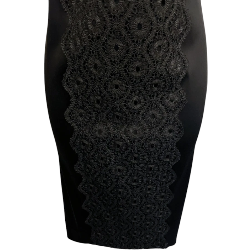 InWear Jet Black Satin Lace Panel Dress UK 12