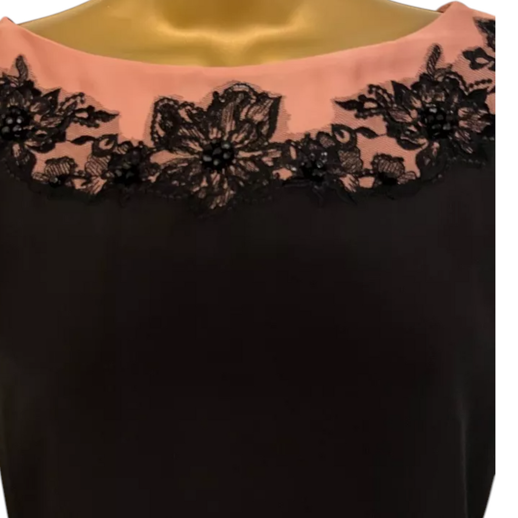 Monsoon Black Silky Floral Lace Beaded Top UK 14
