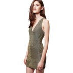 Topshop Gold Knit Plunge Neckline Bodycon Dress UK 10
