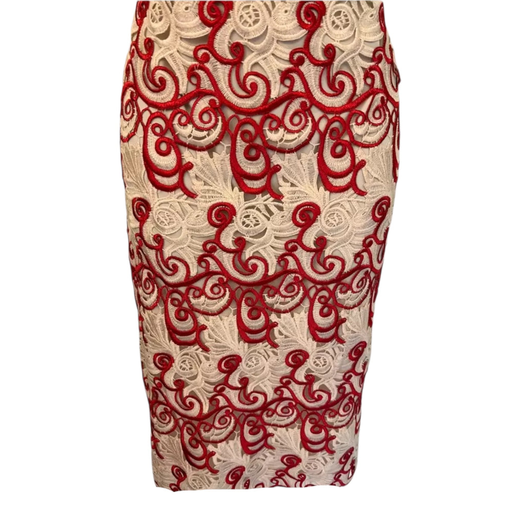 Alice + Olivia Red Ivory V Back Occasion Dress UK 14