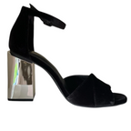 M&S Faux Velvet Silver Block Heel Sandals UK 3.5 NEW