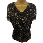 Jacques Vert Black Brown Sequin Silk Top UK 12