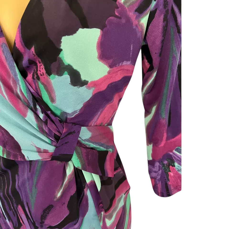 Per Una Purple Pink Green Crossover Drape Dress UK 6