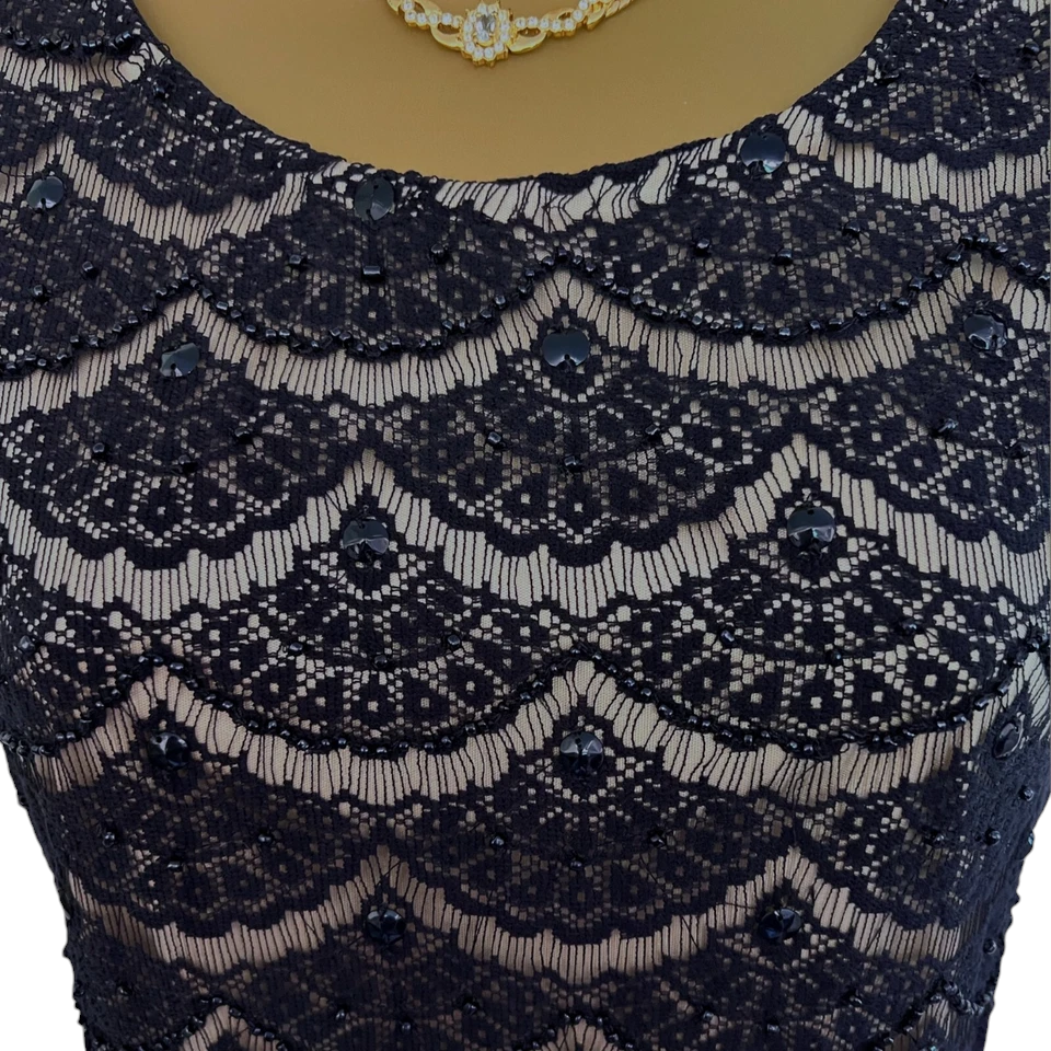 Shubette Gina Bacconi Navy Lace Beaded Dress  UK 12