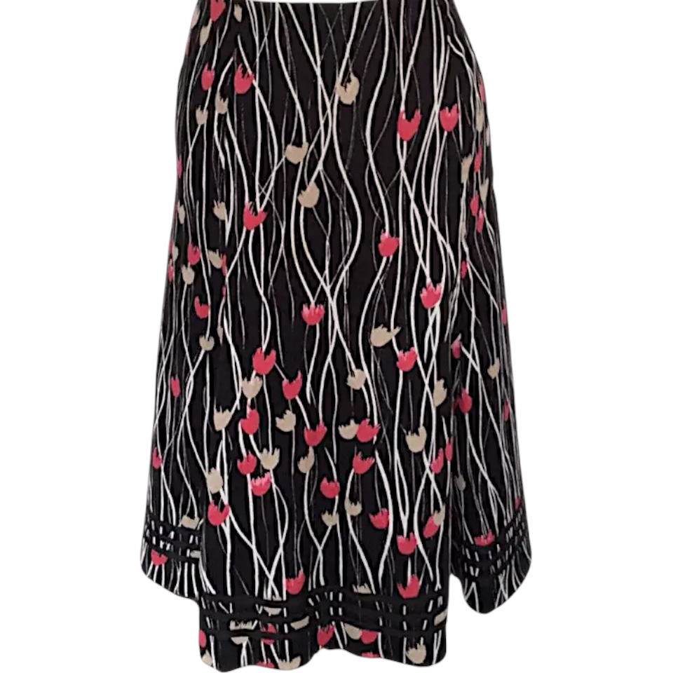 Minuet Black Cotton Tulip Print Flared Skirt UK 12