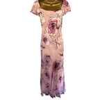 Jacques Vert Pink Floral Silk Devore Maxi Dress UK 14