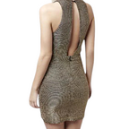 Topshop Gold Knit Plunge Neckline Bodycon Dress UK 10