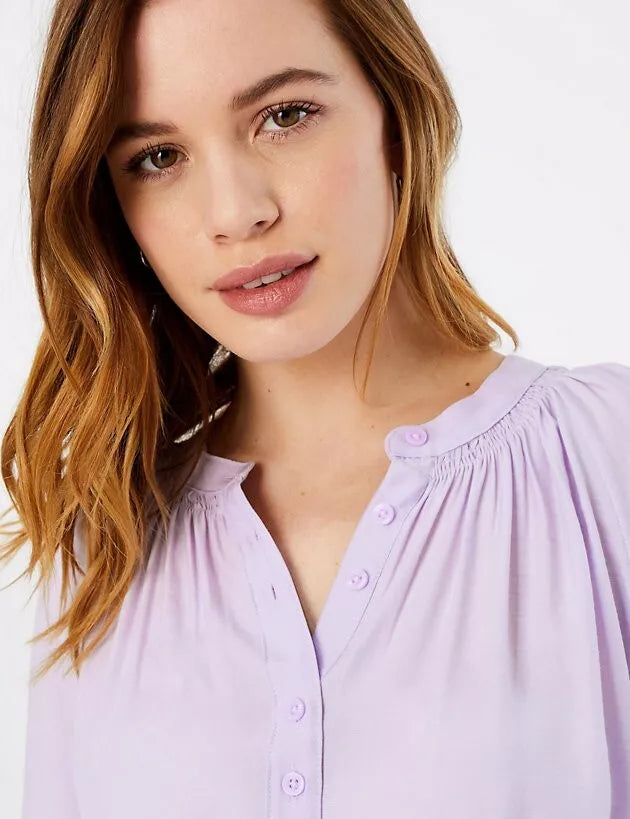 M&S Collection Pale Lilac Smock Neck Blouse UK 8