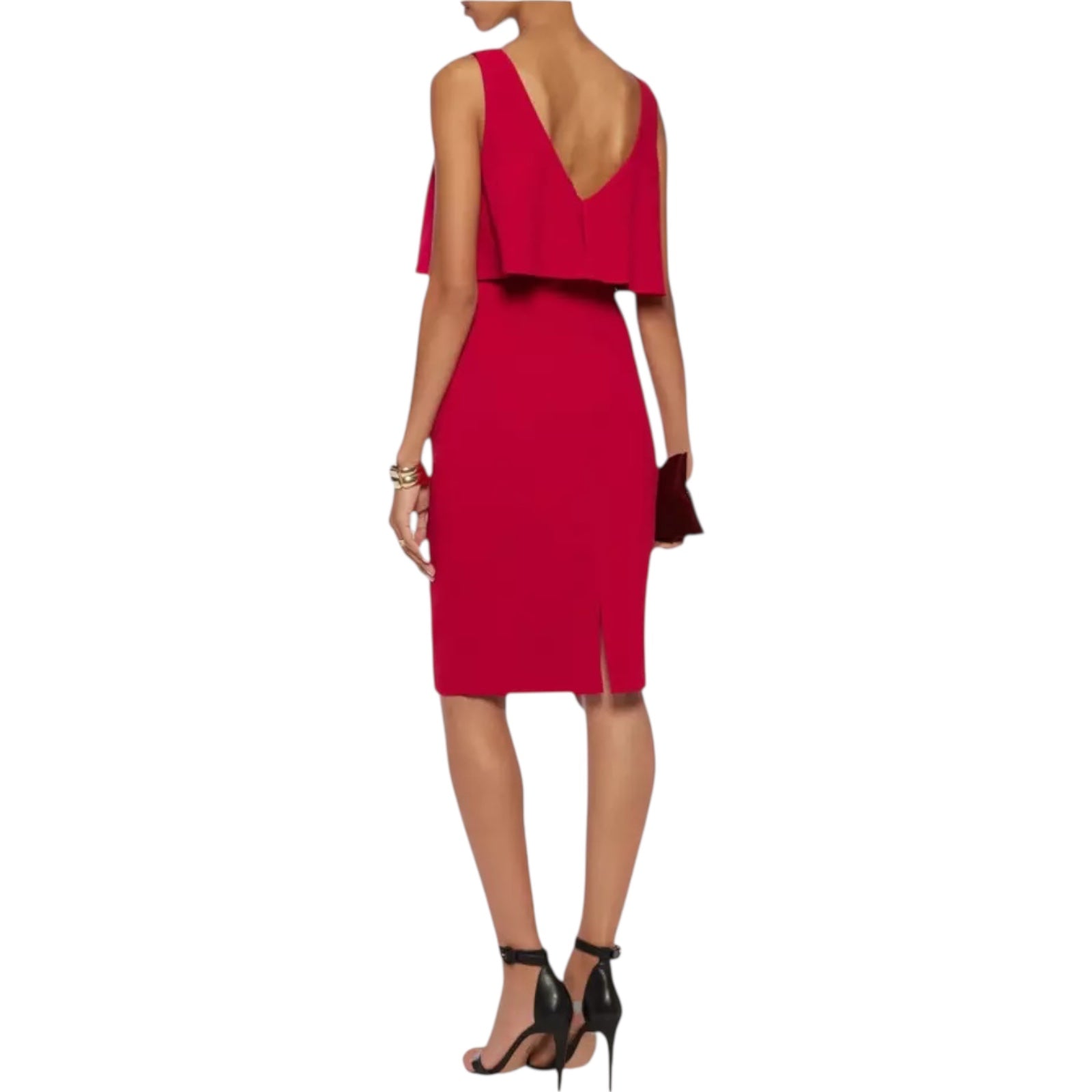Badgley Mischka Red Crepe Sleeveless Open Back Overlay Dress UK 10