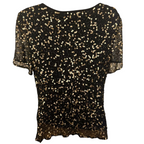 Jacques Vert Black Brown Sequin Silk Top UK 12