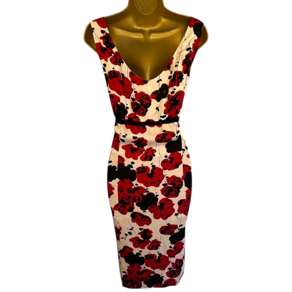L.K. Bennett Silk Floral Dress, Reversible Velvet Wrap UK 16