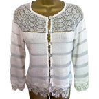 Bazar Christian Lacroix Vintage White Silver Knit Crochet Cardigan UK 8/10