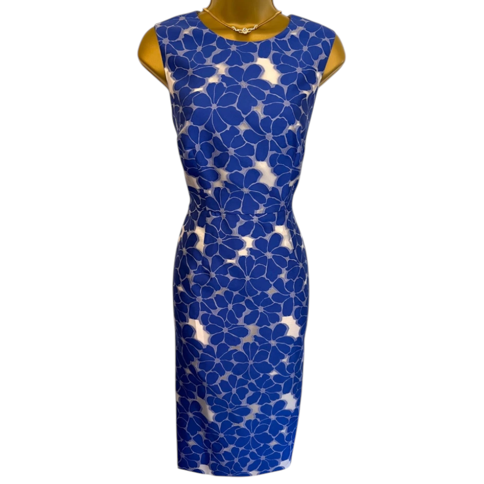 Hobbs Cornflower Blue & White Floral Organza Dress UK 10