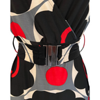 Cream Red Black Grey Geometric Stretch Dress  UK 6