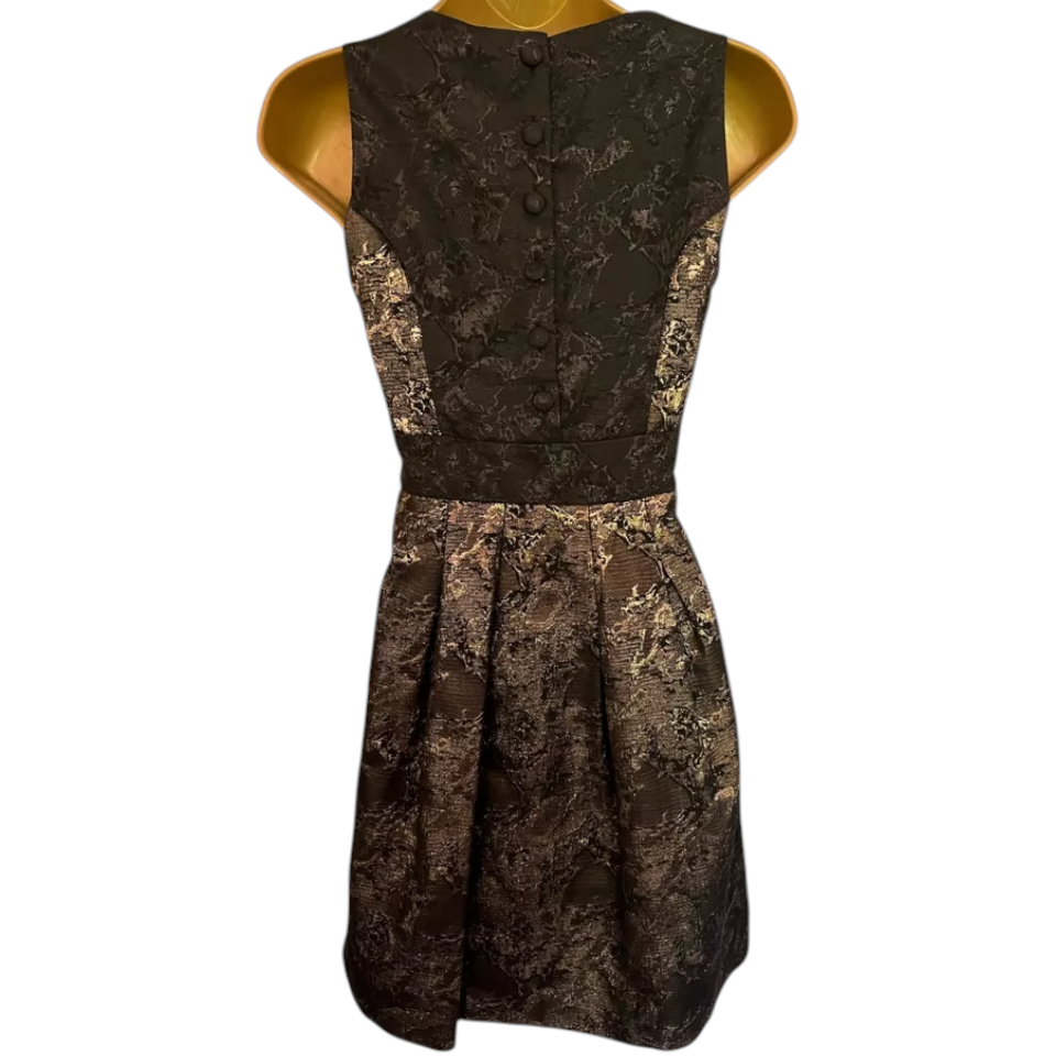 Monsoon Fusion Black & Gold Metallic Dress UK 6