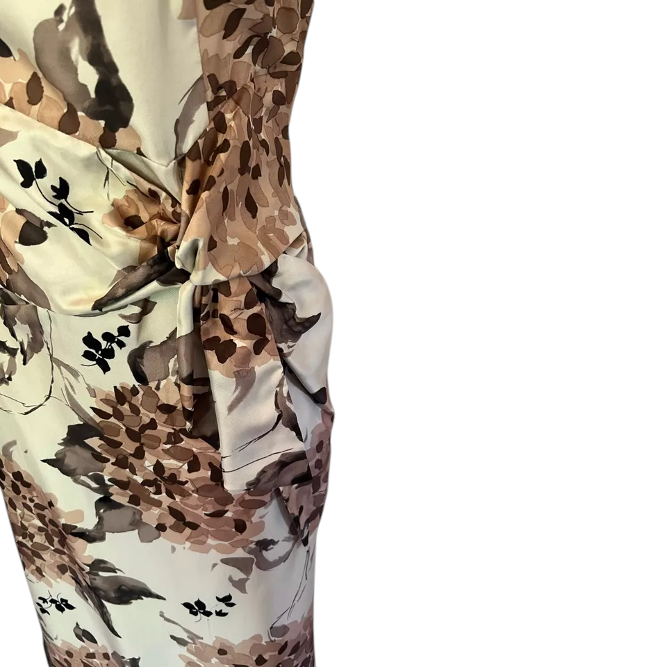 Phase Eight Cream & Brown Silk Floral Dress UK 14