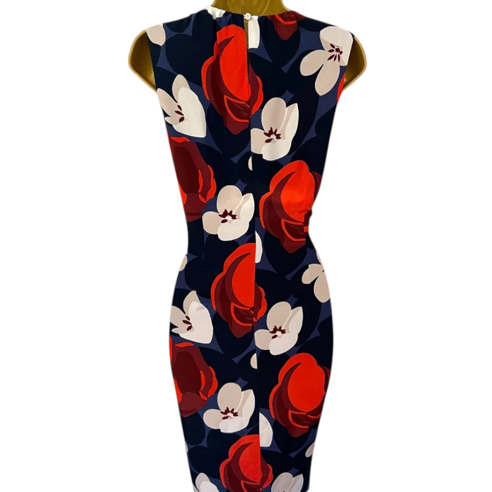 Fenn Wright Manson Navy Red White Silk Floral Dress UK 12