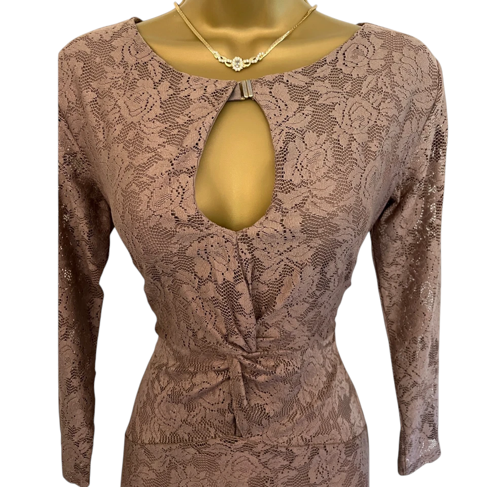 Reiss Clemence Mocha Lace Twist Front Dress UK 8