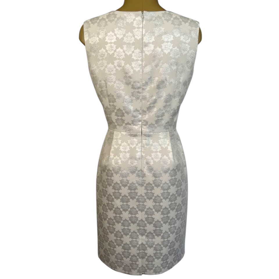Tara Jarmon White Silver Jacquard Sleeveless Dress UK 10