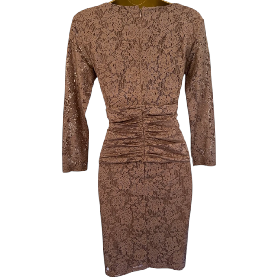 Reiss Clemence Mocha Lace Twist Front Dress UK 8