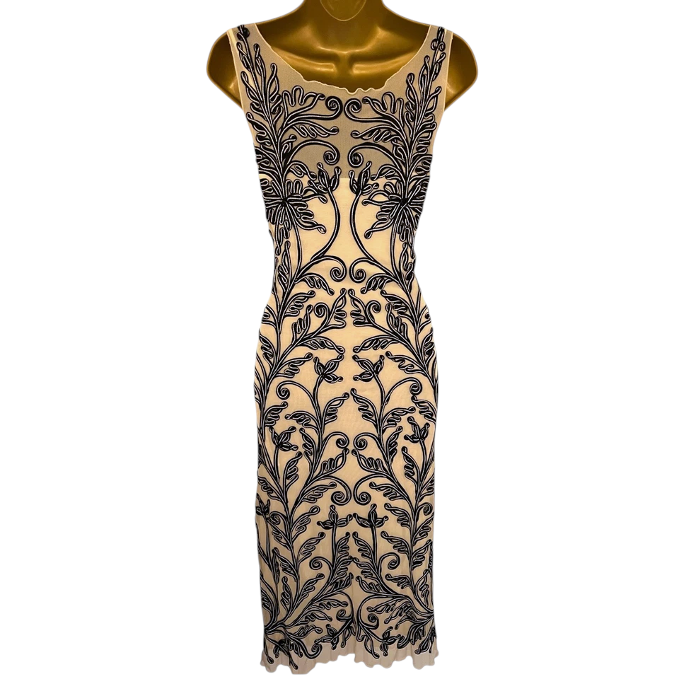 Phase Eight Vintage Black & Cream Tapework Dress UK 8