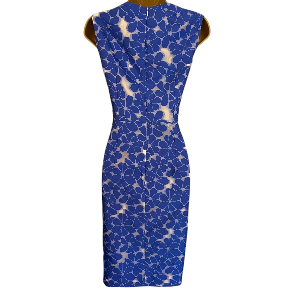 Hobbs Cornflower Blue & White Floral Organza Dress UK 10