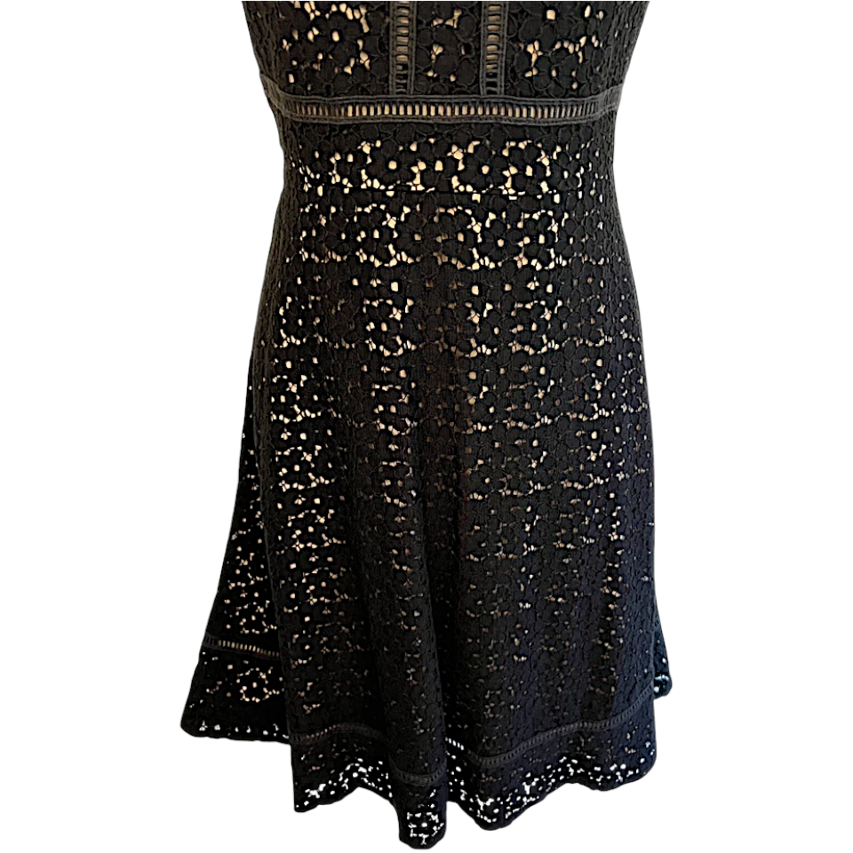 Eliza J Black Lace Ladder Detail Dress UK 10