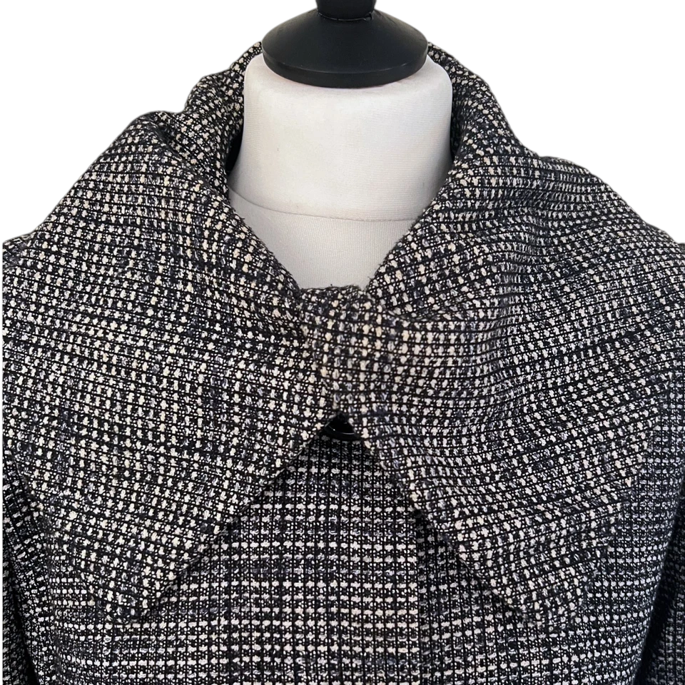 M&S Vintage Navy White Wide Collar Belted Jacket  UK 8