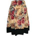 Hobbs Pleated Beige, Black Floral Wool Skirt UK 10