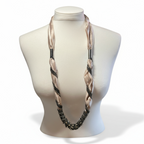 Peach Satin Chain & Diamante Tie Necklace