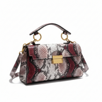 Snake Print Handbag Detachable Strap & Golden-Tone Hardware - NEW