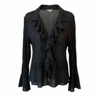White Stag Vintage Black Chiffon Ruffle Blouse UK 12/14