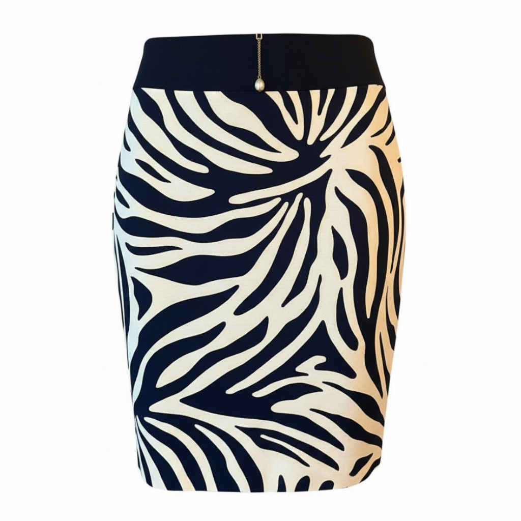 Veronik Alexandre Navy & Cream Silk & Wool Pencil Skirt UK 12