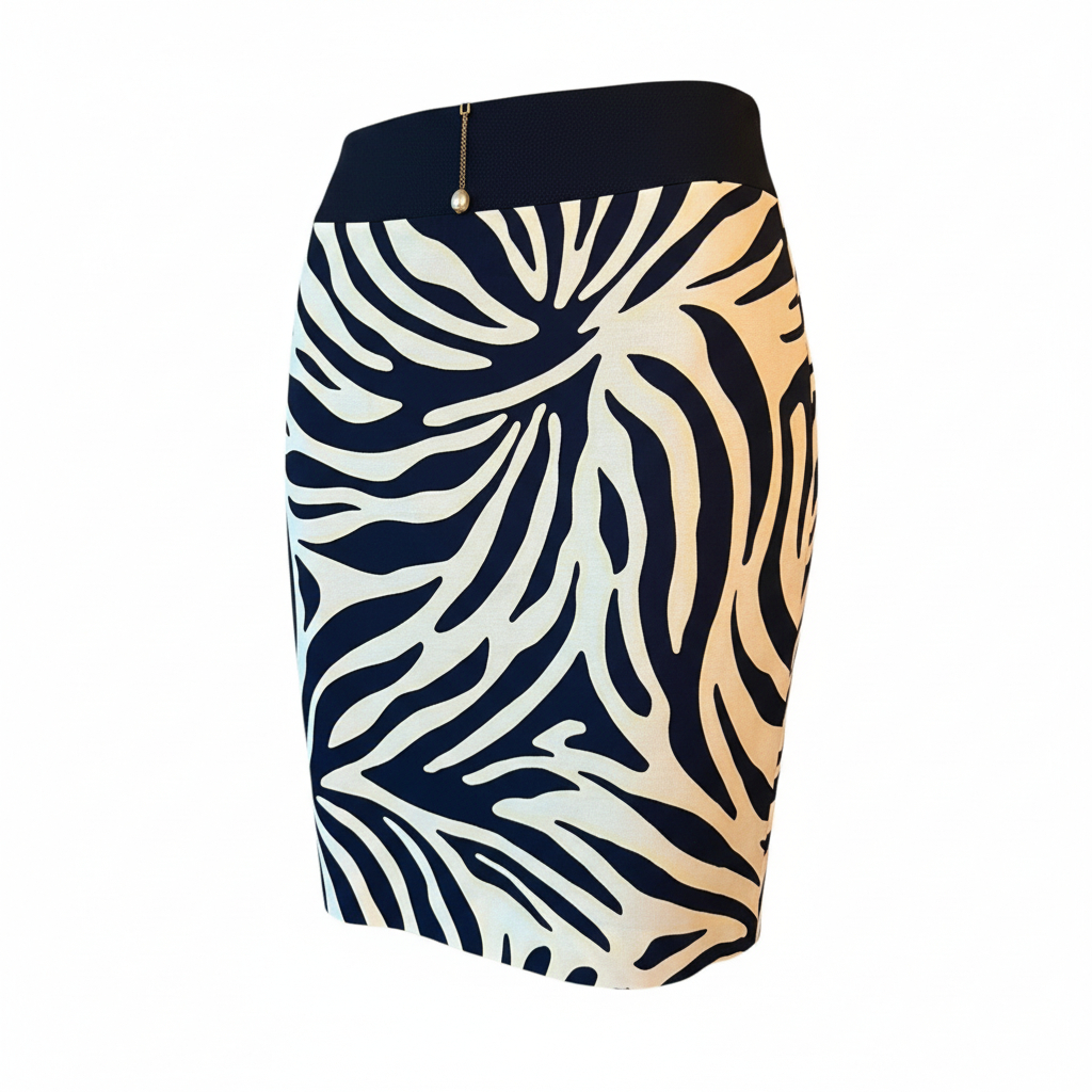 Veronik Alexandre Navy & Cream Silk & Wool Pencil Skirt UK 12