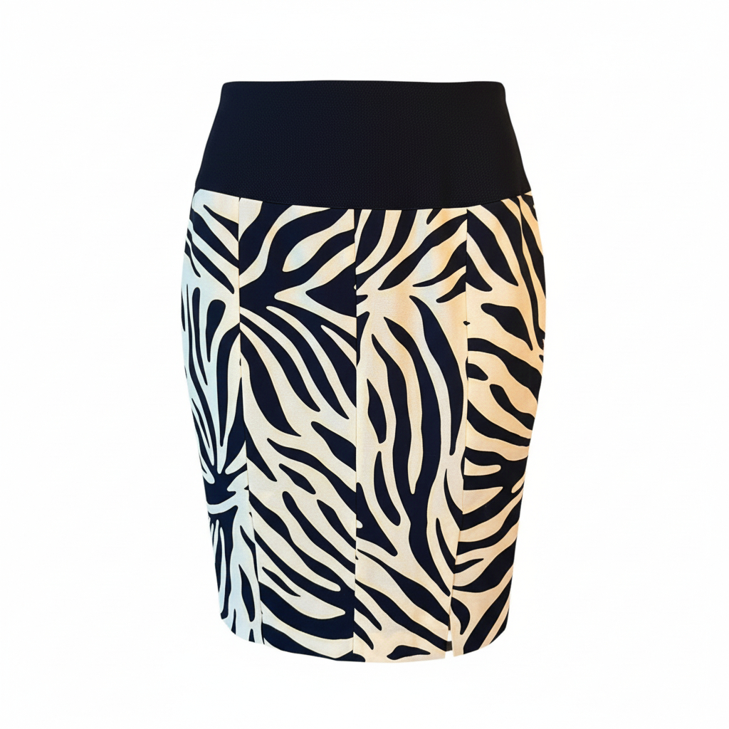 Veronik Alexandre Navy & Cream Silk & Wool Pencil Skirt UK 12