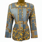 Gianni Versace Iconic Vintage Blue Mustard Cotton Jacket UK 12/14