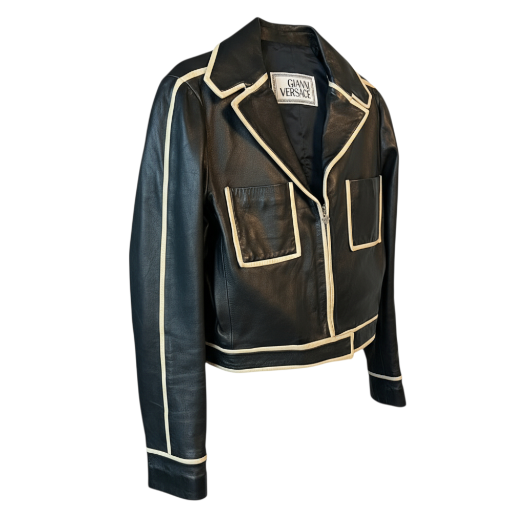 Gianni Versace Vintage Brown & Cream Lambs Leather Jacket UK 12