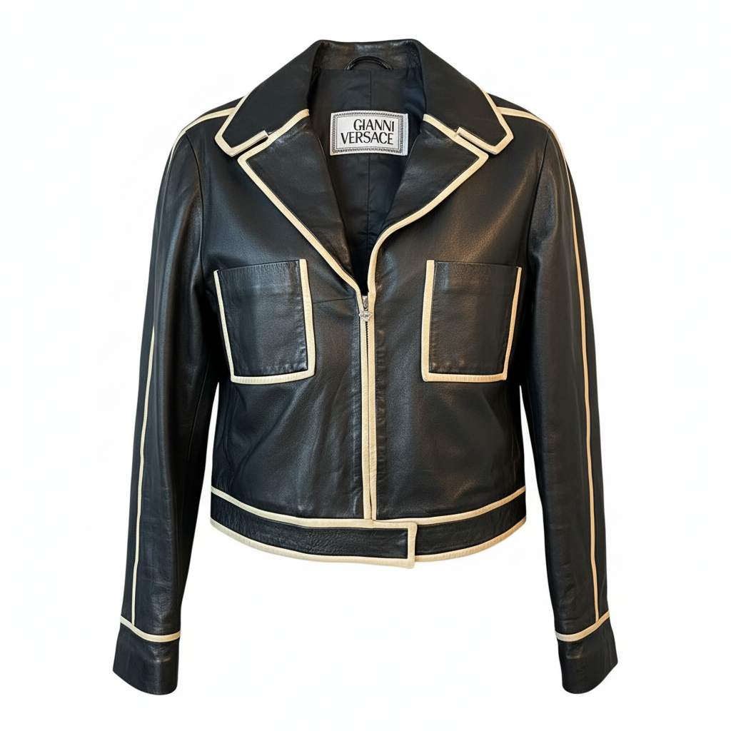 Gianni Versace Vintage Brown & Cream Lambs Leather Jacket UK 12