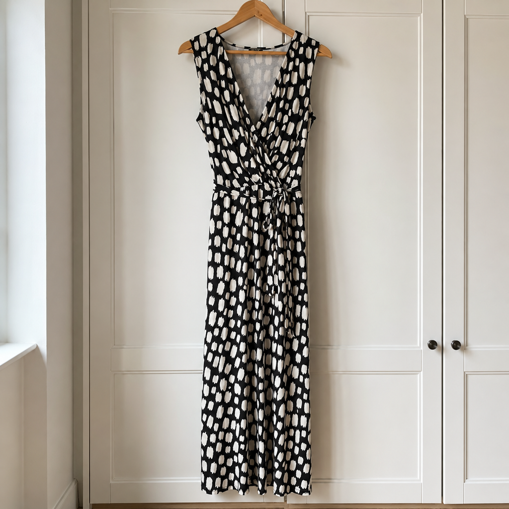 Hobbs Black & Cream Jersey Maxi Dress UK 8