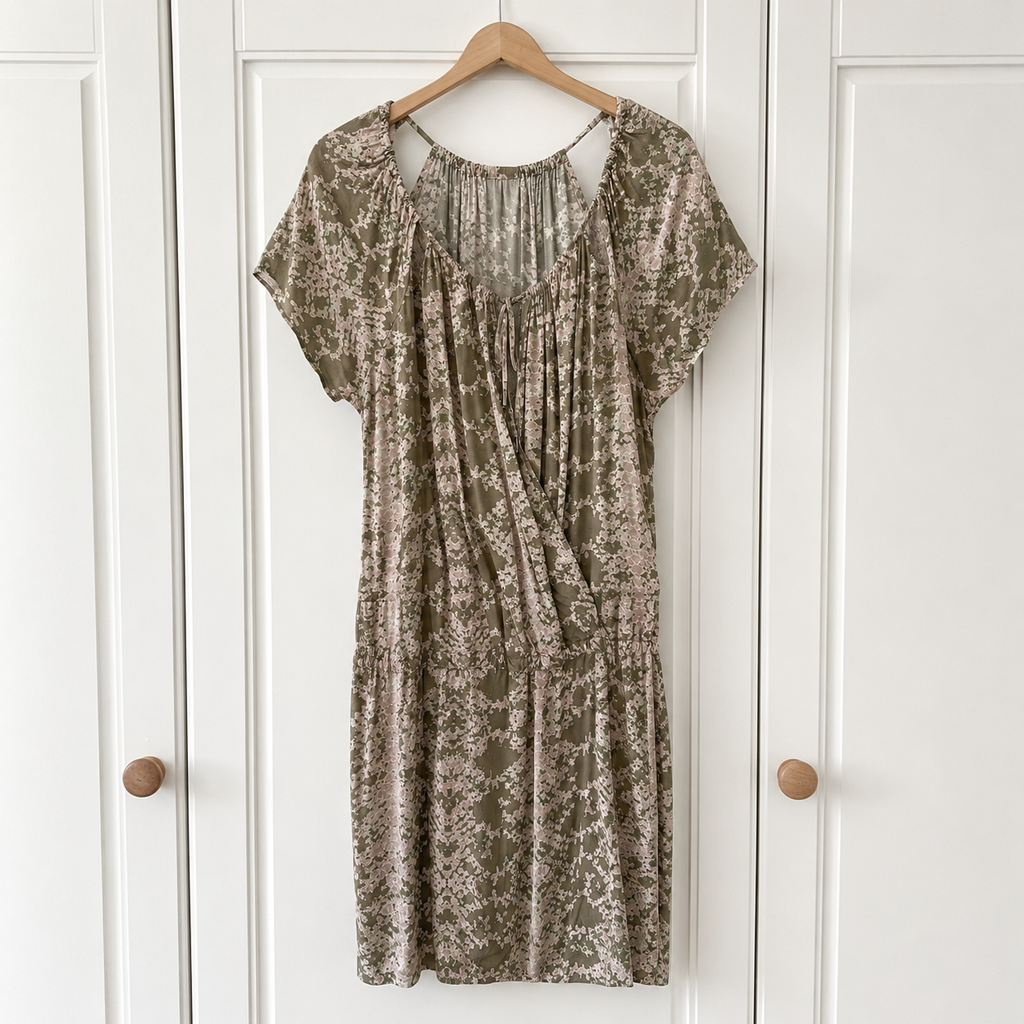 Calvin Klein Khaki Abstract Print Drop-Waist Dress – UK 14