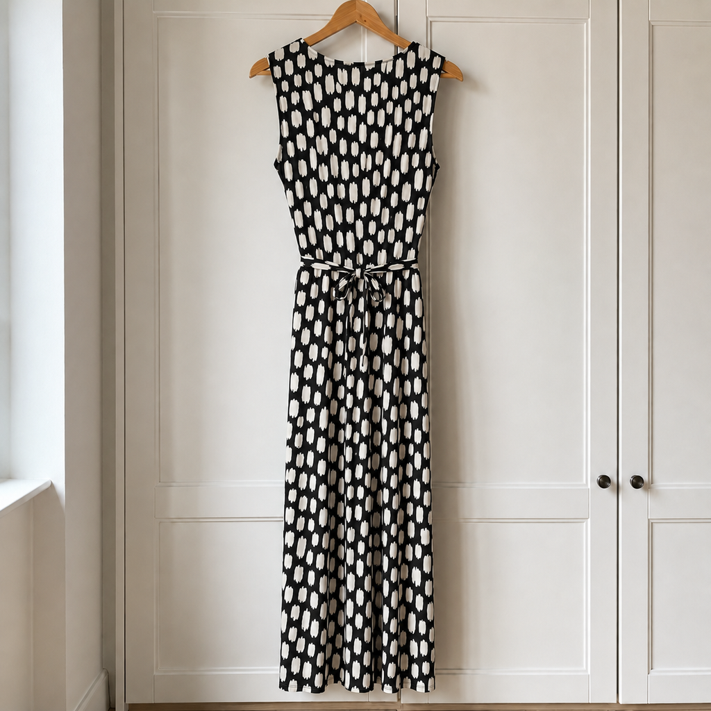 Hobbs Black & Cream Jersey Maxi Dress UK 8
