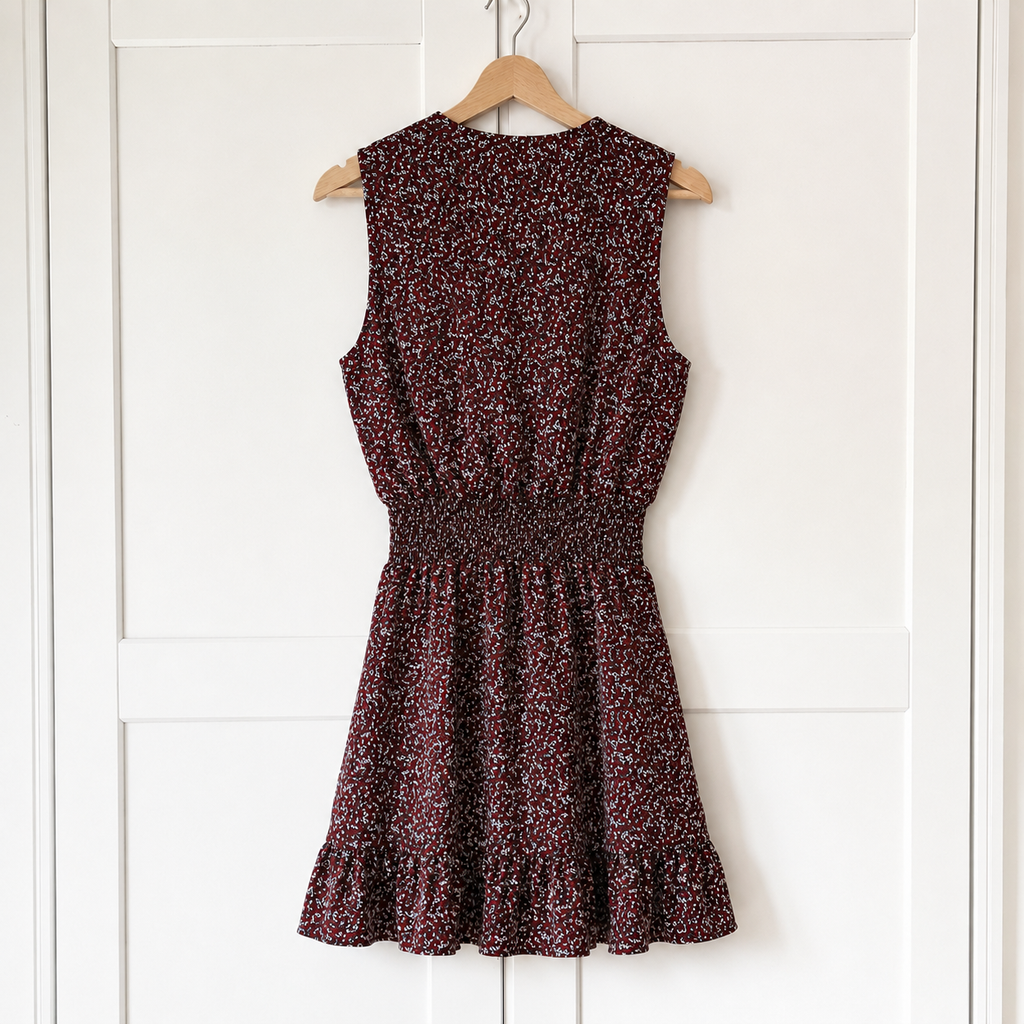 MICHAEL Michael Kors Burgundy Leaf Print Tiered Dress – UK 12