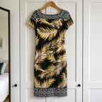 Frank Lyman Black & Yellow Palm Leaf Dress UK 14
