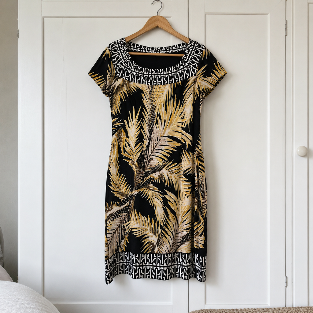 Frank Lyman Black & Yellow Palm Leaf Dress UK 14