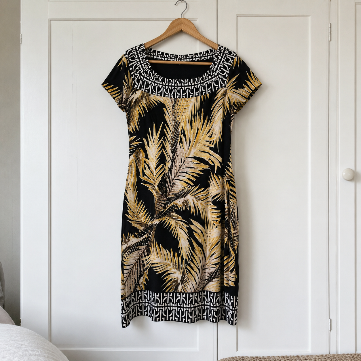 Frank Lyman Black & Yellow Palm Leaf Dress UK 14