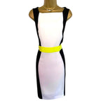 Roman Black Ivory & Lime Crepe Pencil Dress UK 14