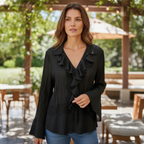 White Stag Vintage Black Chiffon Ruffle Blouse UK 12/14