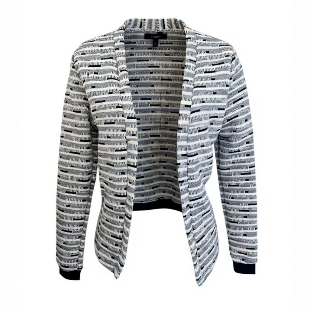 B.Young Ivory Blue Black Cotton Cardigan UK 10